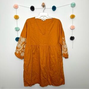 Madewell Embroidered-Sleeve Mustard Popover Dress